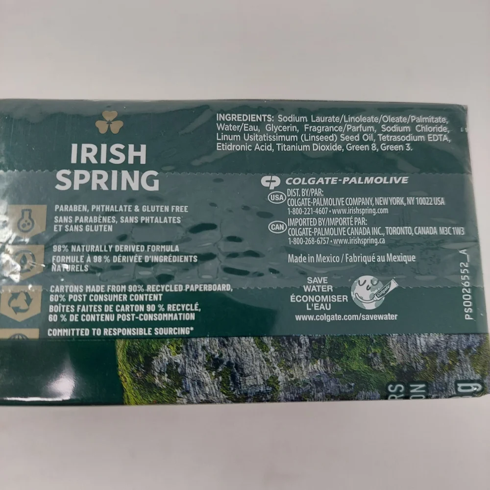 Irish Spring Deodorant Soap Bar Original Clean with Flaxseed Oil 6 Pack